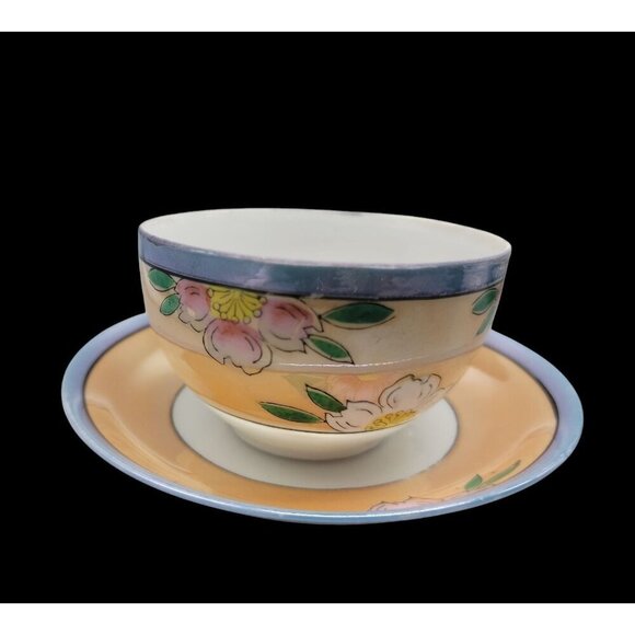 Teacup & Saucer Japanese Lusterware Floral Design Irridescent Glaze 8oz Cup VTG - Picture 4 of 10